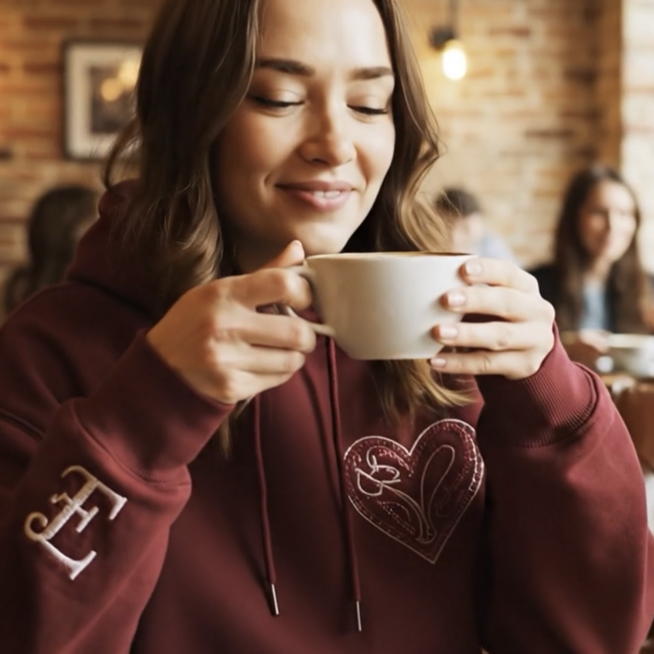 Personalised Valentines gifts for him Custom embroidered hoodies Matching couples sweatshirts Initial on sleeve hoodie - Image 3