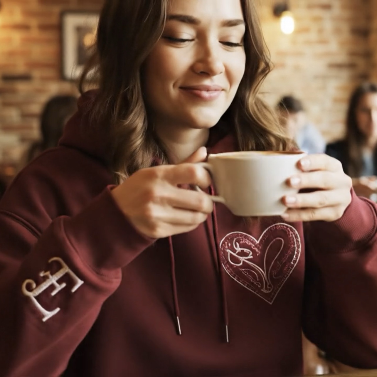 Personalised Valentines gifts for him Custom embroidered hoodies Matching couples sweatshirts Initial on sleeve hoodie - Image 6