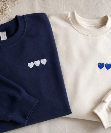Matching Embroidered Heart Sweatshirts for Couples Anniversary & Valentine's Gift