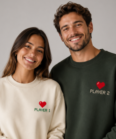 Couple Matching Player 1 Player 2 Sweatshirts Embroidered Jumpers Gamer Couple Gift UK