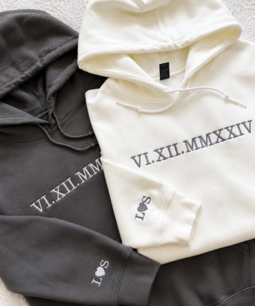 Personalised Roman Numeral Couple Hoodies & Sweatshirts Custom Date & Cuff Initials