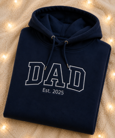 Personalised DAD Embroidered Hoodie Custom Name Cuff & Est. Year New Dad Gift